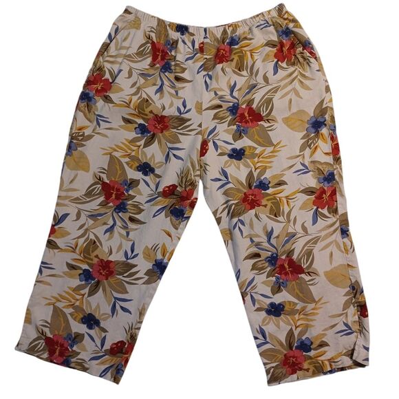 Unbranded Pants - Linen Multi-colored Flowers Capri Pants Women's size Lg